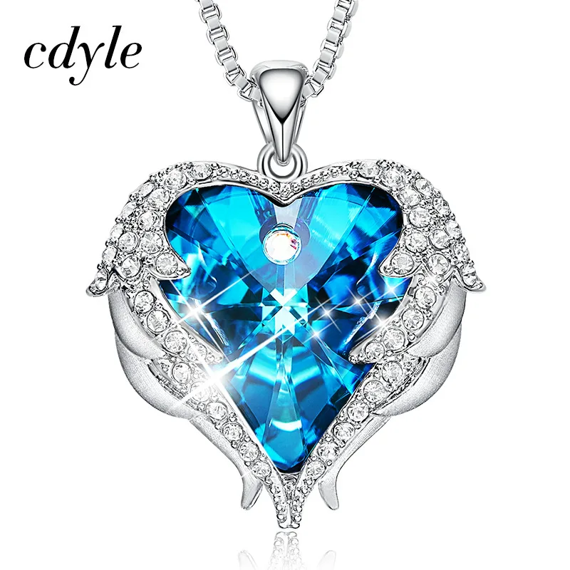Cdyle готическое черное крыло Ангела Сверкающее красное сердце кристалл от Swarovski Подвеска Ожерелье для Хэллоуина ювелирные изделия подарок - Окраска металла: Blue P0902