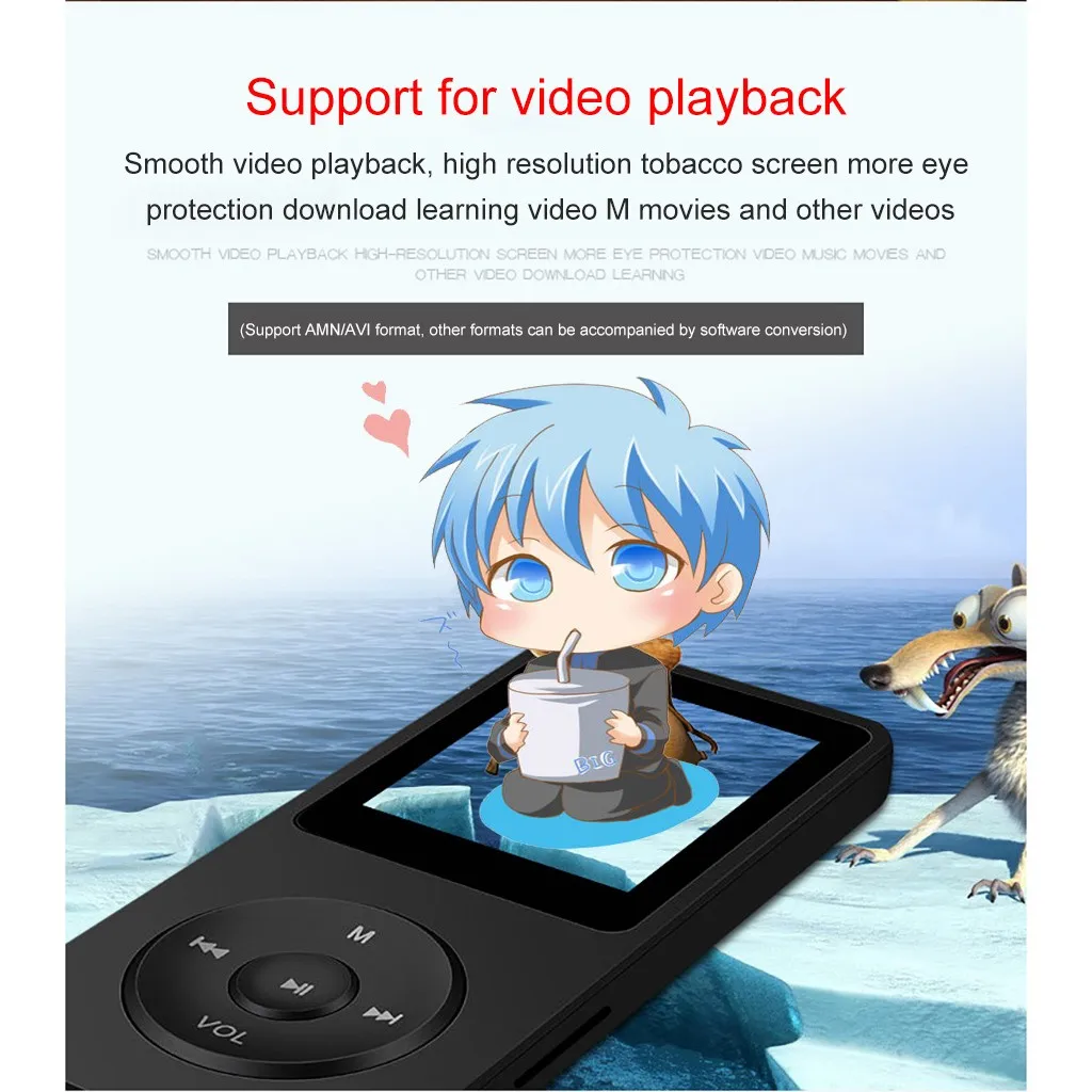 Портативный MP4 без потерь Музыкальный плеер мини Воспроизведение FM рекордер TF