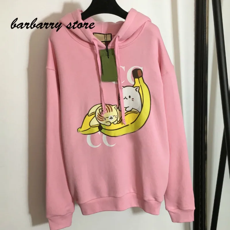 

2021 luxury brand banana letter printing fashion women's top temperament cap collar versatile loose leisure long sleeve Pullover