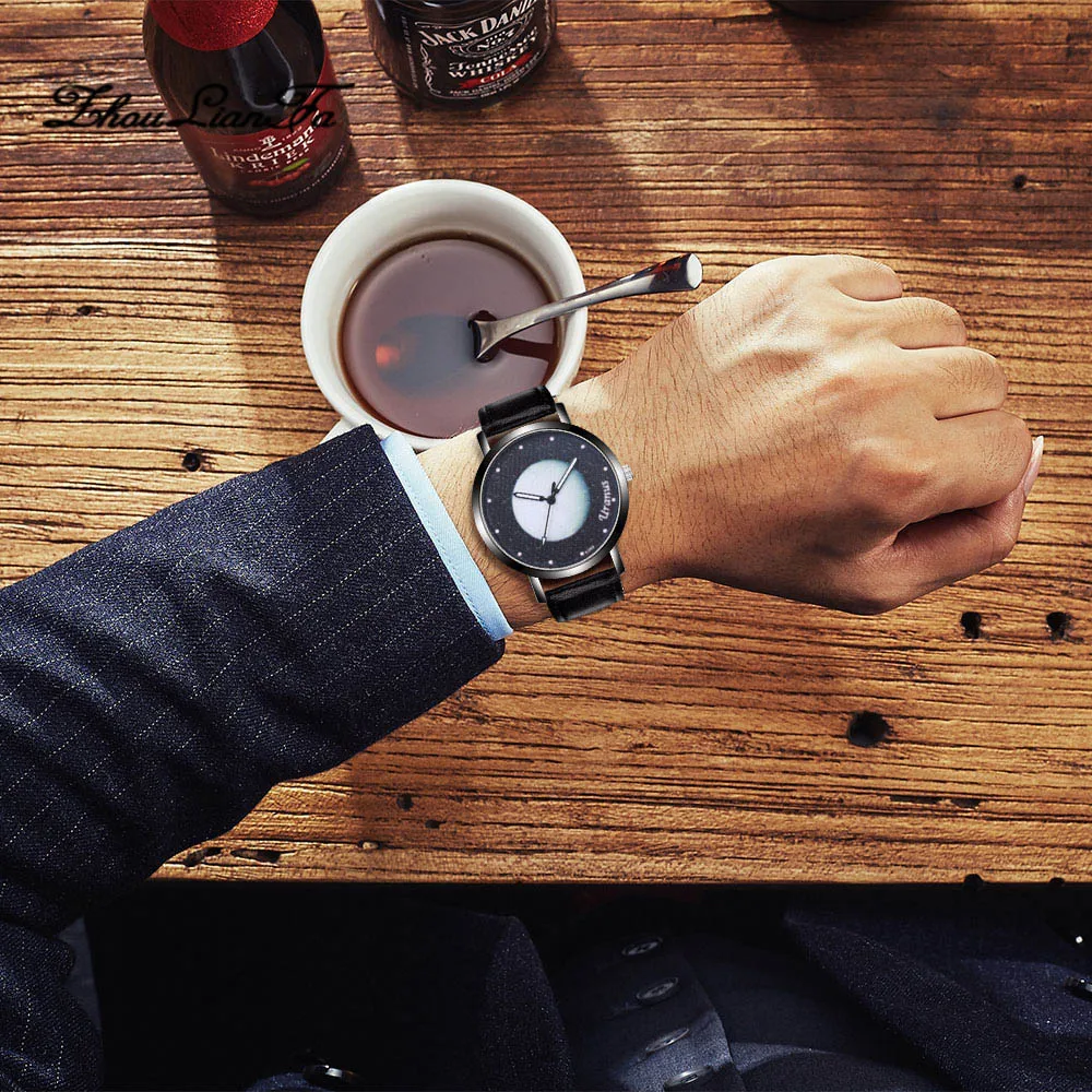 2019 Золотой код мужские часы кожаные модные кварцевые черные платья студенческие