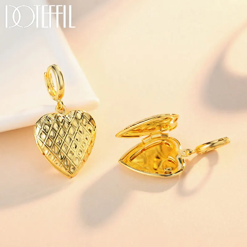 

DOTEFFIL 925 Sterling Silver Gold Heart-Shaped Photo Frame Earrings Women Fashion Jewelry Wedding Engagement Party Gift
