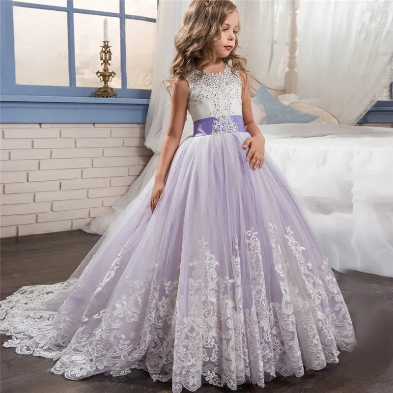 

Girls Wedding Party Formal Gown for Teen Children Lace Flower Dress Girl Princess Dresses Clothing Elegant Kids Prom Gown 6-14 Y