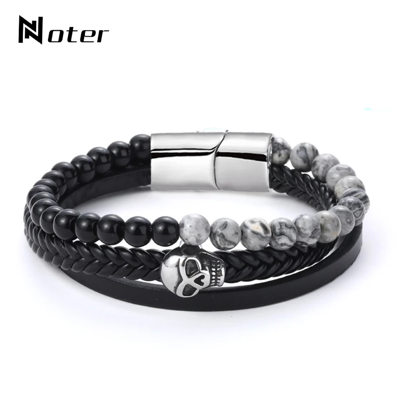 Браслет мужской кожаный 3 уровня в готическом стиле|Цепочки и браслеты| |