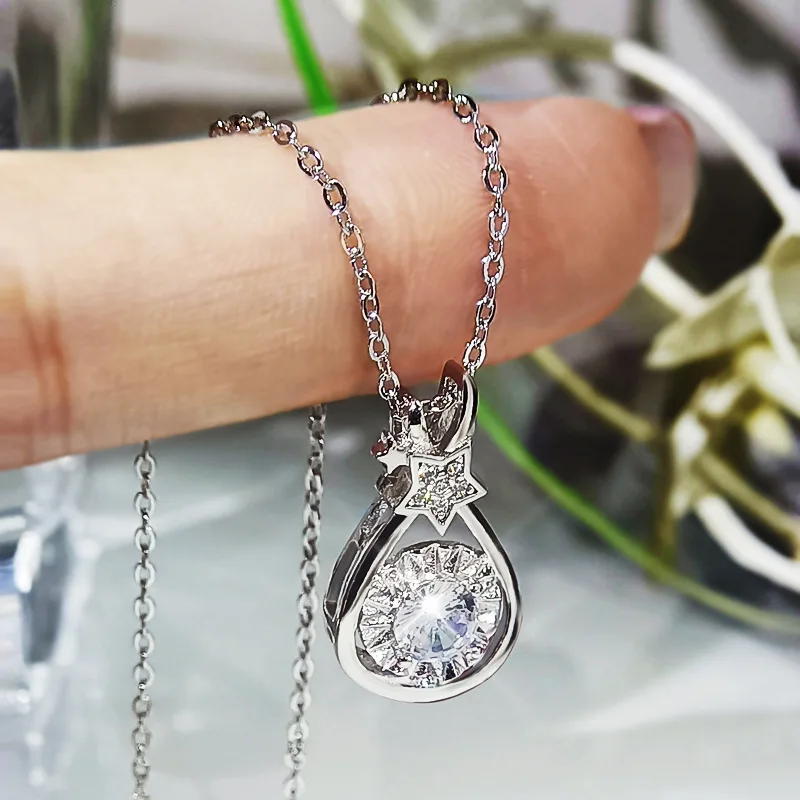 

Luxury Female Water Drop Pendant Necklace Rose Gold Silver Color Chain Necklace Cute White Zircon Wedding Necklaces For Women