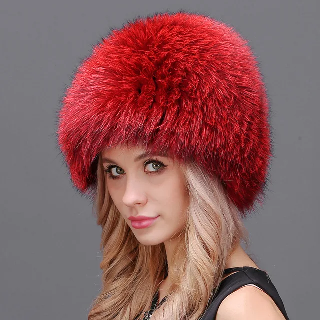 Женская шапка зимняя из 100% натурального Лисьего меха с помпоном Меха чернобурки