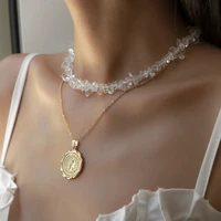 fashion jewelry geometric metal pendant necklace pretty design transparent gravel choker necklace for women party gifts