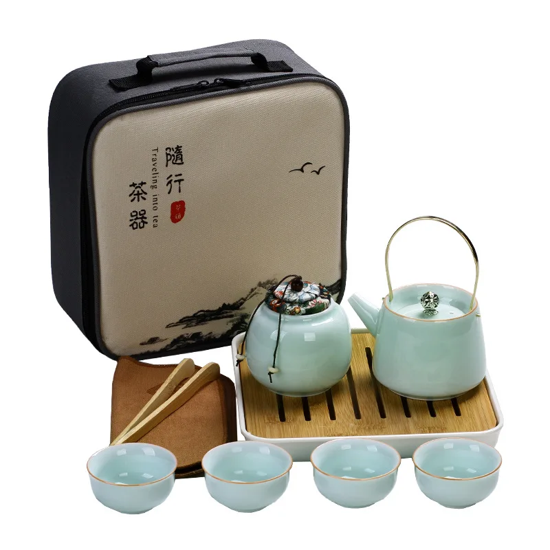 

Celadon Travel Tea Set with Four Cups in One Pot Tea Set Tea Sets