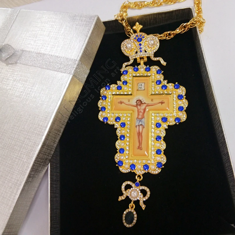 Православное нагрудное ожерелье с крестом позолоченное ювелирное изделие