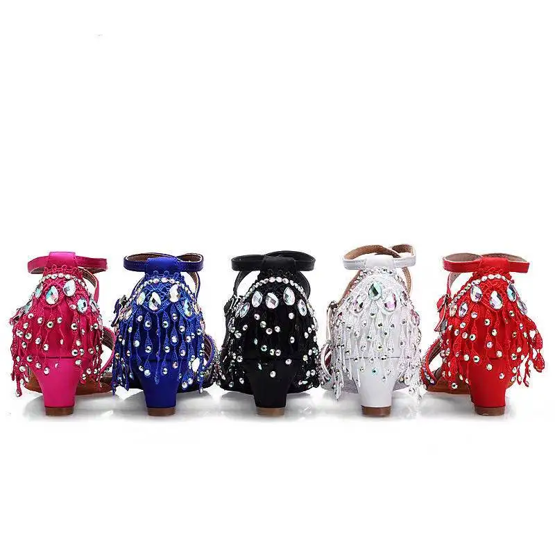 Танцевальные туфли для женщин на вечеринку танго из сатина с блестящими стразами для бального, балетного, сальса и латиноамериканского танца на каблуке 4 см.