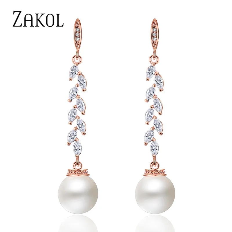 Женские серьги-подвески ZAKOL длинные серьги с искусственным жемчугом и
