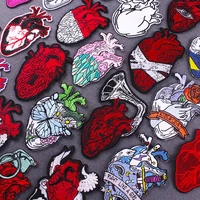 pulaqi red heart stripes applique patch diy anatomical heart cross section patch embroidered patches for clothing stickers badge