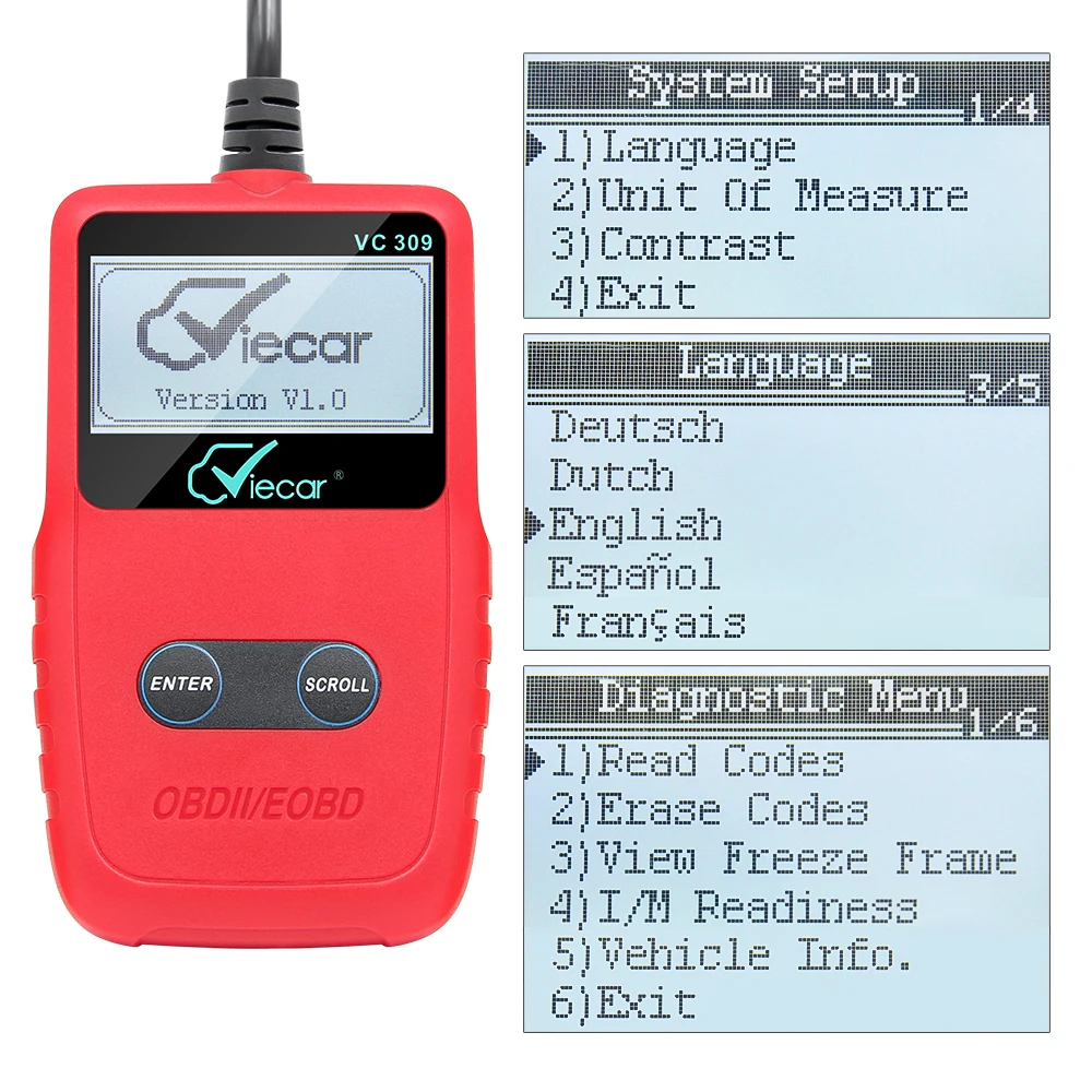 

Viecar VC309 OBDII EOBD Diagnostic Scanner VC 309 OBD OBD2 Diagnosis Tool Support for SAE J1850 Protocols