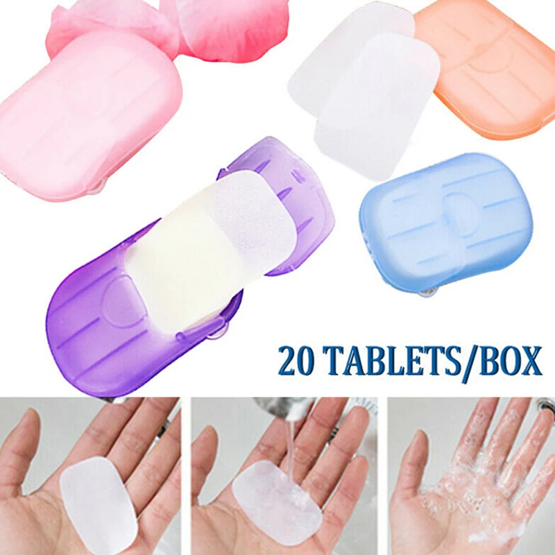

20pcs/box Paper Cleaning Soaps Portable Hand Wash Soap Papers Scented Slice Washing Hand Bath Travel Scented Foaming Small Soap