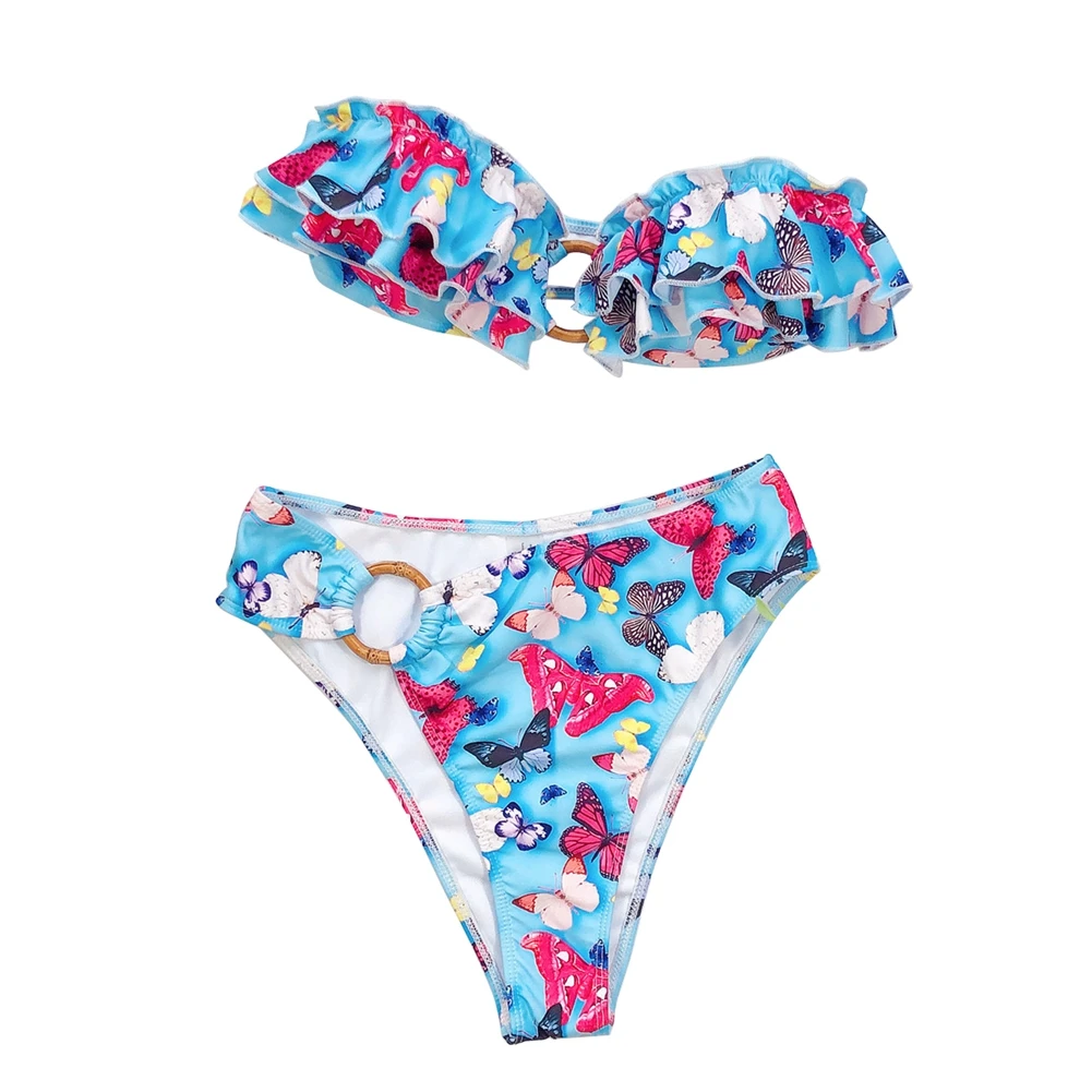 Женский купальник с принтом бабочки модель 2020 года топы открытыми плечами бикини