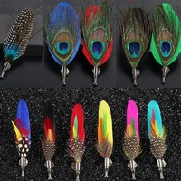fashion feather brooch handmade men women novelty brooches lapel pins dress suit accessory gift