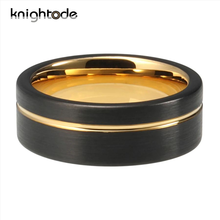 Женское мужское обручальное кольцо из вольфрама Золотое и черное покрытие с