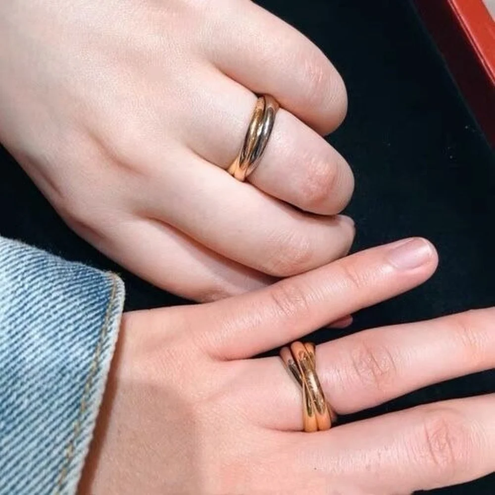 

Kajia three ring ring 925 Sterling Silver Plated 18K gold Kajia three ring three color ring couple ring hand jewelry female