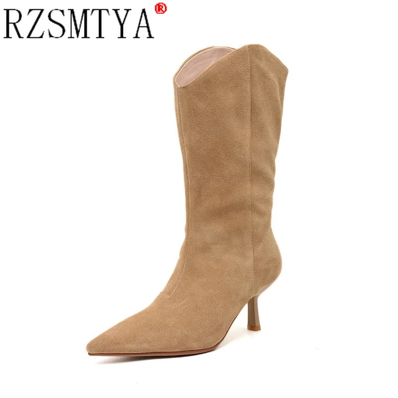 

Ins Hot 2021 New High Boots Heels Women Winter Shoes Western Boots Cowboy Long Boots Female Pointed Toe
