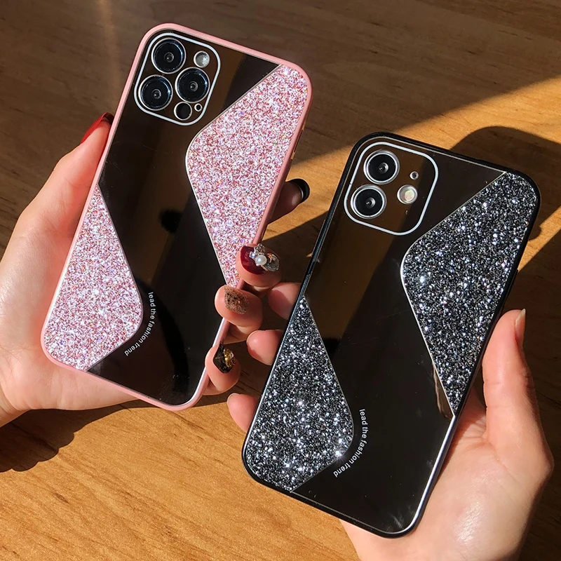 Bling Glitter Makeup Mirror Phone Case For iPhone 12 11 Pro MAX X XS XR 8 7 Plus SE 2 2020 Luxury Silicone Shockproof Cover