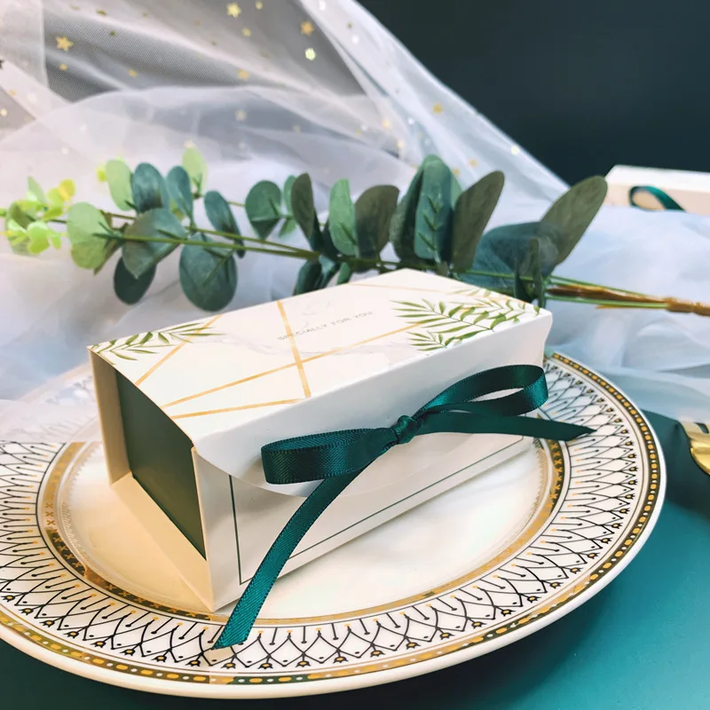 

20/50pcs Green Gift Box Birthday Party Wedding Baby Shower Package Chocolate Cookies Candy Dragees Cake Decoration with Ribbon