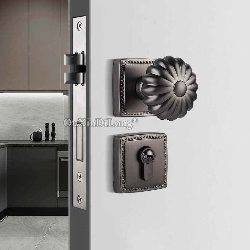 

Luxury French Round Door Knobs Lock Set Security Interior Entrance Room Door Locks + 3 Keys Black/Gray/Gold