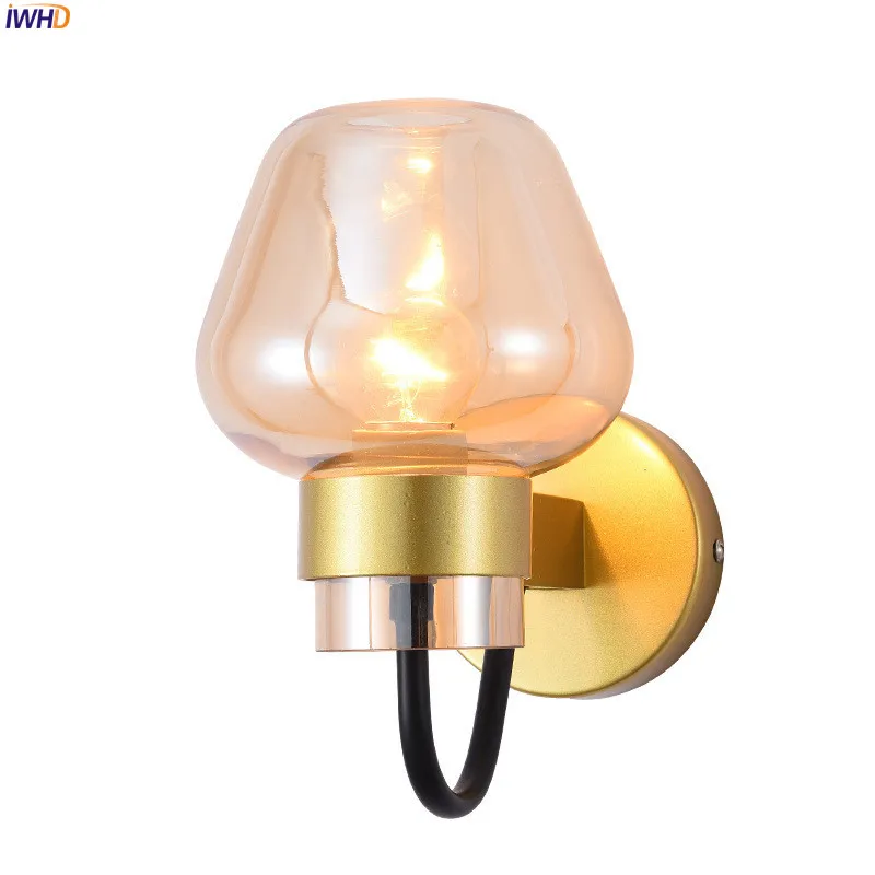Iron Modern Nordic Wall Lamps Glass Lampshade Wall Lights Creative Wandlamp Bedroom Light Fixtures For Home Decoration Bar Cafe