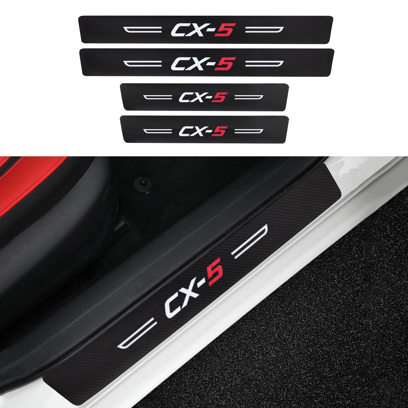 

4Pcs Car Scuff Plate Door Threshold Sill Stickers For Mazda CX-5 CX5 KE KF 2021 2020 2019 2018 2017 2016 - 2012 Auto Logo Covers