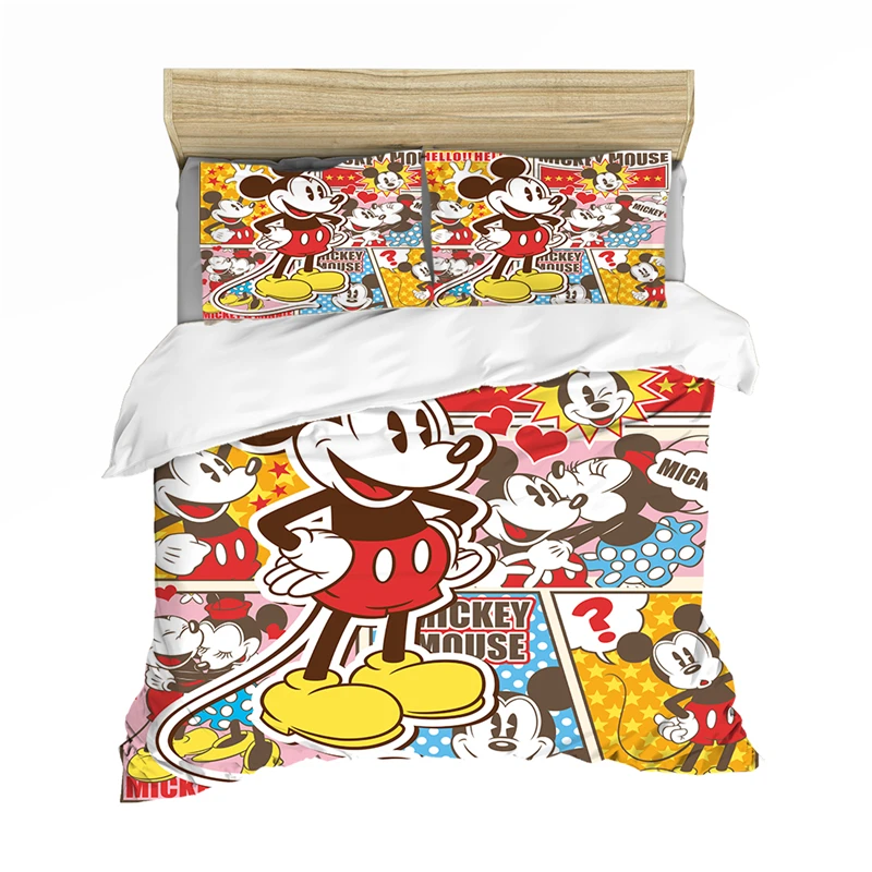 

Black and White Cartoon Mickey Minnie Bedding Set Bedclothes Duvet Cover Pillowcase Print Home Textile Bed Linens Children Gift
