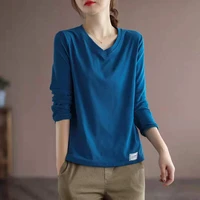 2021 new autumn 100 cotton t shirt woman long sleeve shirt korean style oversized woman t shirt loose plus size women shirts