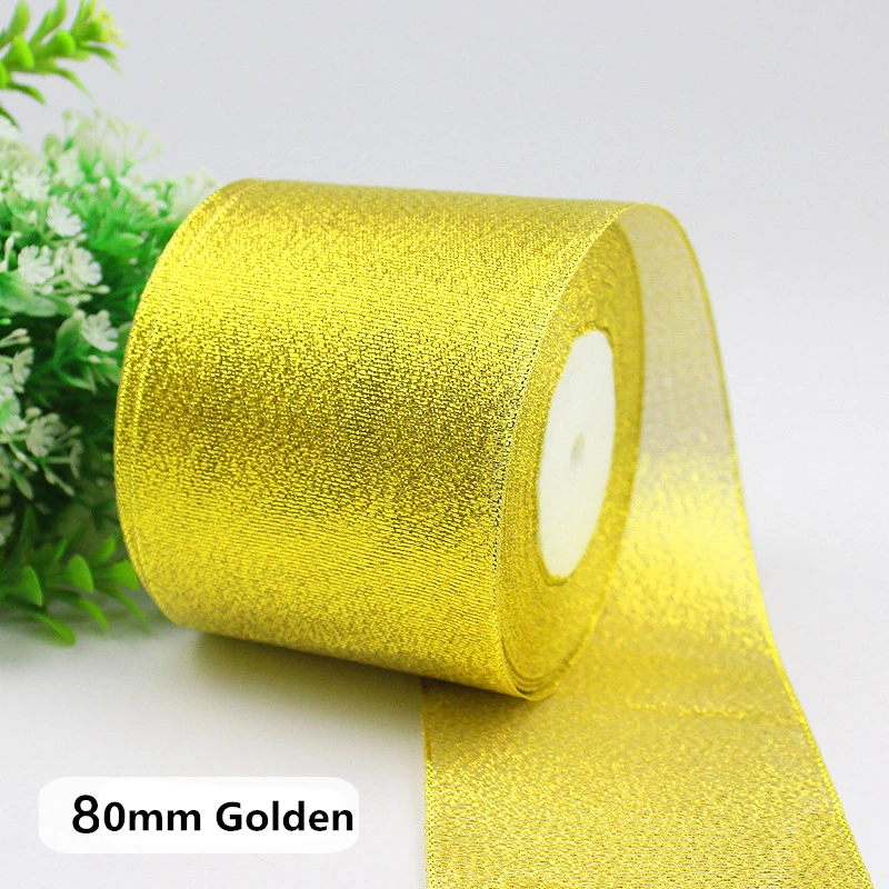 Лента атласная золотистая/серебристая с блестками 25 ярдов