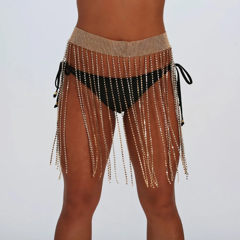 

New Rhinestone Waist Belly Chain Women Full Around Tassel Crystal Body jewelry Dance Hip Scarf Beach Bikini body Jewelry