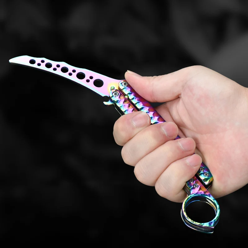 

Beginner Folding Butterfly Knife with Attacking Tail Stainless Steel Butterfly Practice Knife Throwing Training Knife (No Blade)