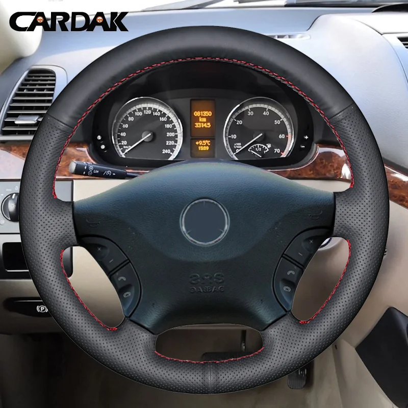 cardak diy hand stitched black artificial leather car steering wheel cover for mercedes benz viano w639 2006 2011 vito 2010 2015 free global shipping