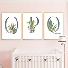 Картина на холсте с индивидуальным именем, Постер в скандинавском стиле, детская Настенная картина с цветами и буквами, домашний декор, аниме, Рождественский подарок