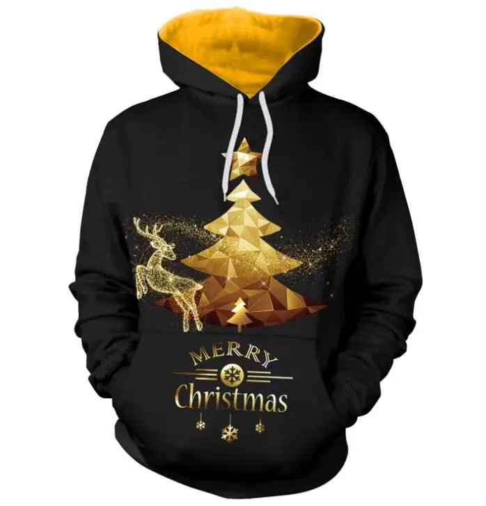 Unisex 3D Sweater Women Winter Christmas Graffiti Pattern with Cap Long Sleeve Pullovers Ladies Loose Ugly | Женская одежда