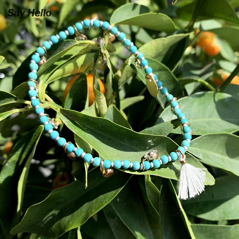 SAY HELLO модный бирюзовый цветной цепочка длинный Браслет инкрустированный