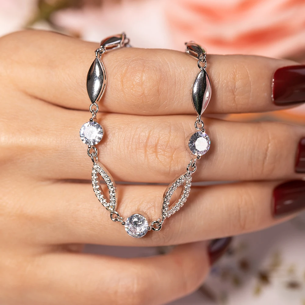 Женский браслет из серебра 925 пробы с имитацией бриллиантов|Гибкие и жесткие