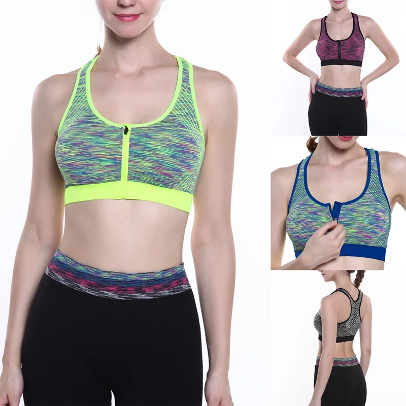 

Women Zipper Push Up Sports Bras Vest Underwear Bra Breathable Gym Fitness Athletic Running Yoga Sport Tops