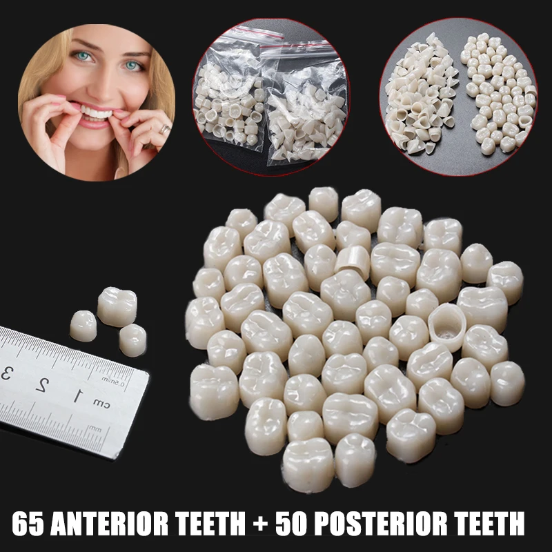 

115pcs Resin Dental Crown Materials Temporary Teeth Crown Realistic Oral Care Teeth Whitening Anterior & Molar Teeth
