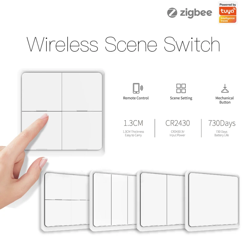 

Tuya ZigBee 4 Gang Wireless 12 Scene Switch Push Button Controller Battery Powered Automation Scenario For Tuya Devices Modules