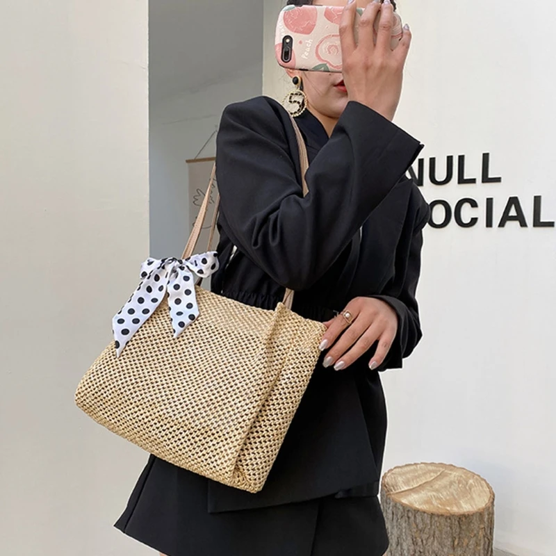 

2021 Summer Fashion Straw Female Tote Handbag Lady's Shoulder Large Bags Famous Brand Designer Casual Beach Big Bag