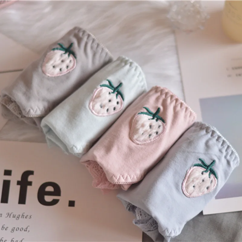 Женское нижнее белье с вышивкой в виде японской клубники бесшовные трусики без