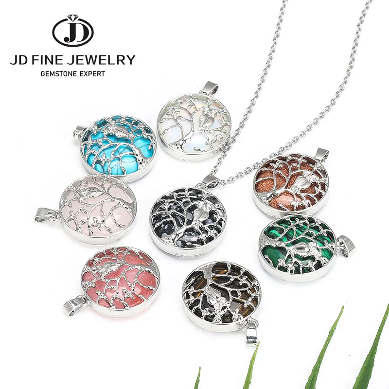 Подвеска JD Дерево жизни ожерелье из натурального камня плоские бусины Сова на