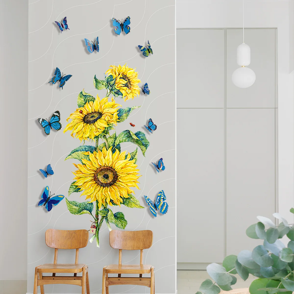 

Sunflower Wall Sticker 3D Color Three Dimensional Butterfly Personality Creativity Living Room Bedroom Background Decoration
