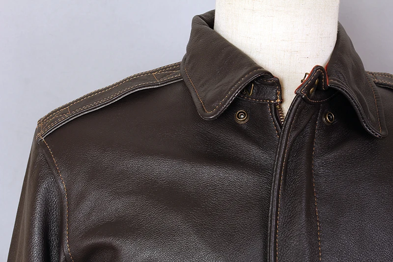 

2021 Fashion Flight Cowskin Genuine Men Motorcycle Biker Real Leather Coat Turn-Down Collar Bomber Jacket