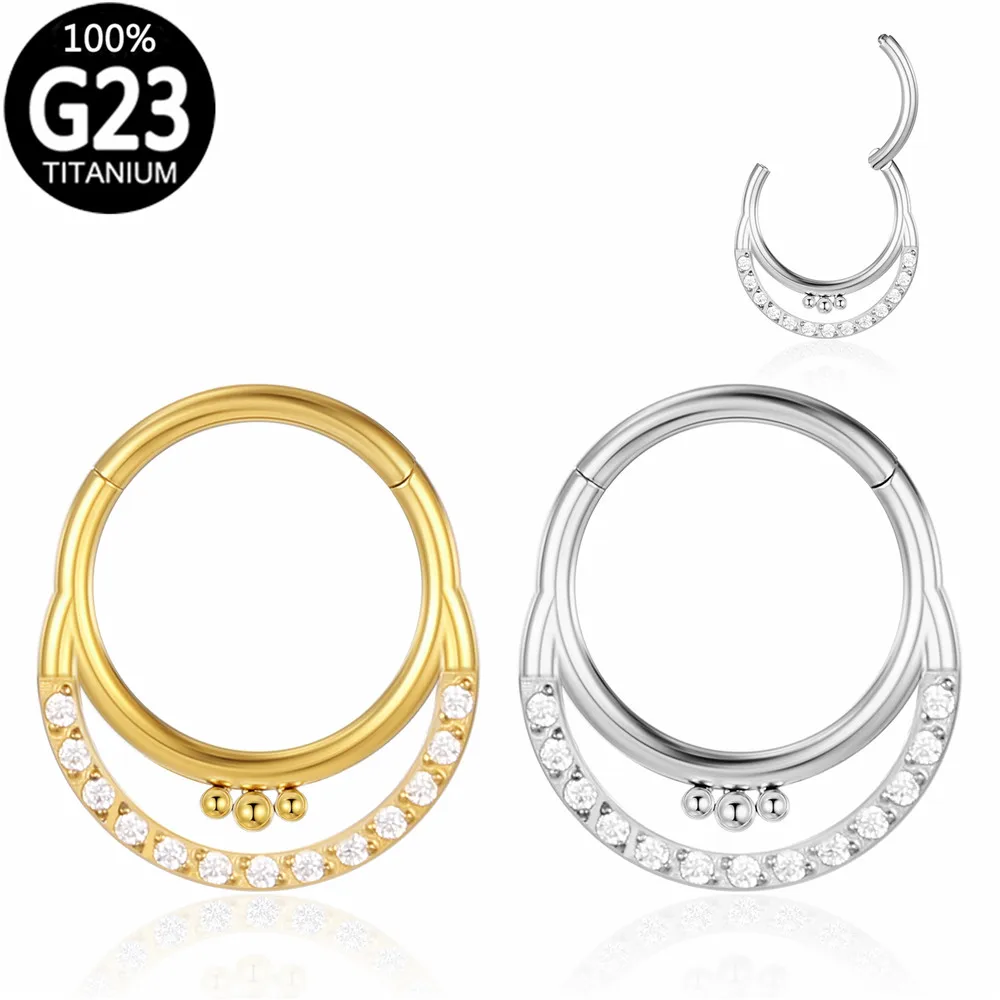 

G23 Titanium Nose Ring Zircon Septum Clicker Moon Daith Hoop Hinged Segment Earrings Cartilage Tragus Helix Lip Piercing Jewelry