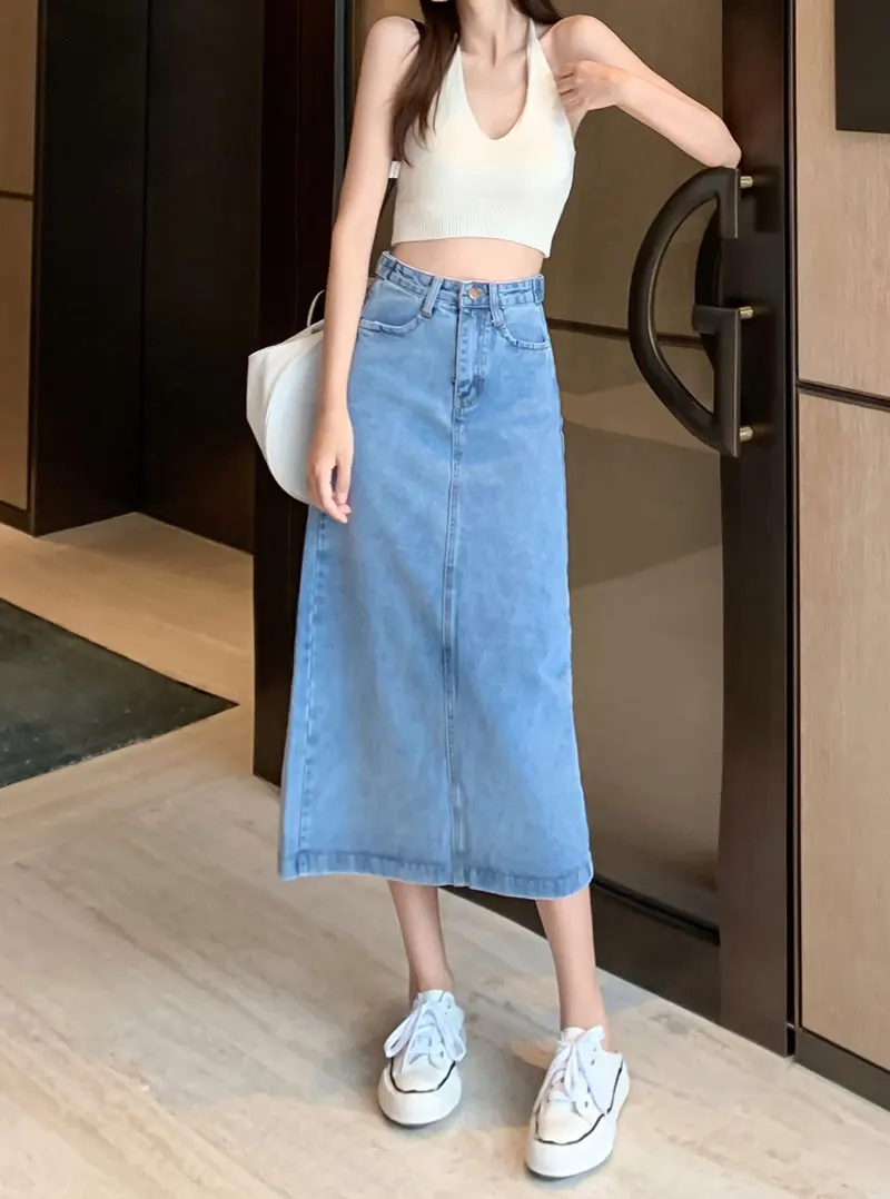 2021 длинные осенние джинсовые юбки модные джинсы с высокой талией и карманами в