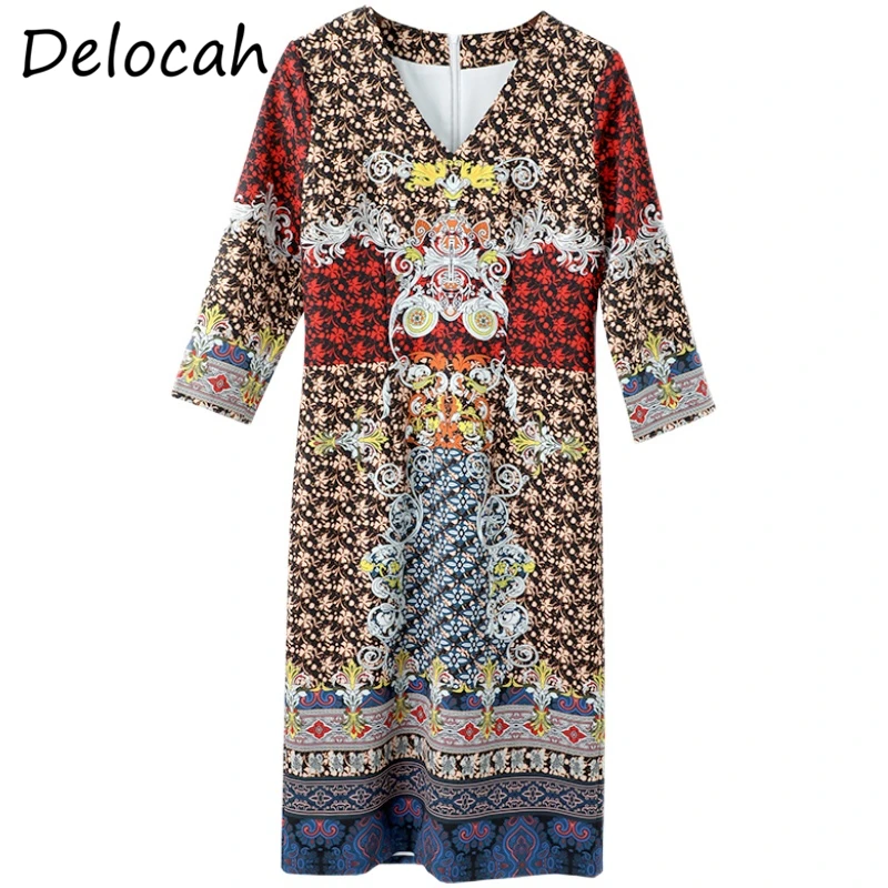 

Delocah Women Summer Fashion RunwayDesignerParty Midi Dress Half Sleeve Elegant Bodycon Floral Print Ladies Pencil Dresses