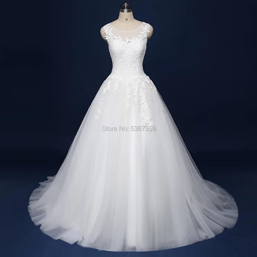 

Vintage Lace Appliques Wedding-Dresses White Ivory Beautiful A Line Bridal Gown Vestido De Noiva