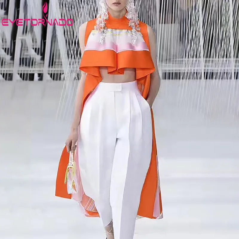 Женская Асимметричная блузка в полоску короткая Клубная без рукавов с принтом